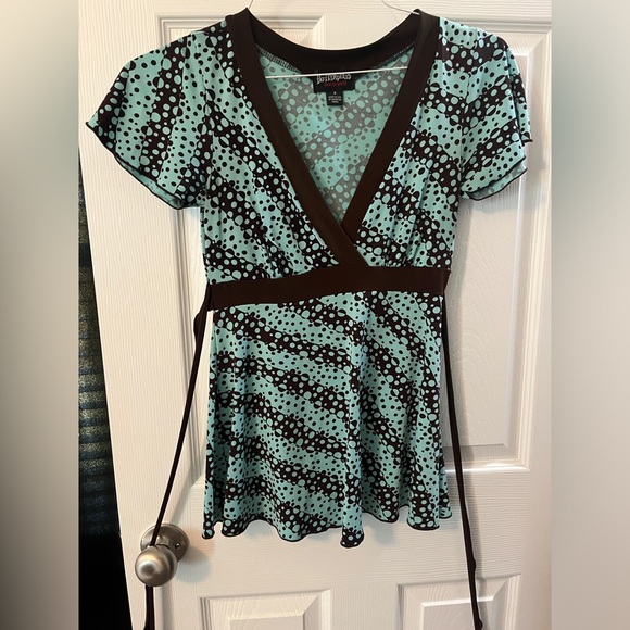 Tops - Small teal and brown top.